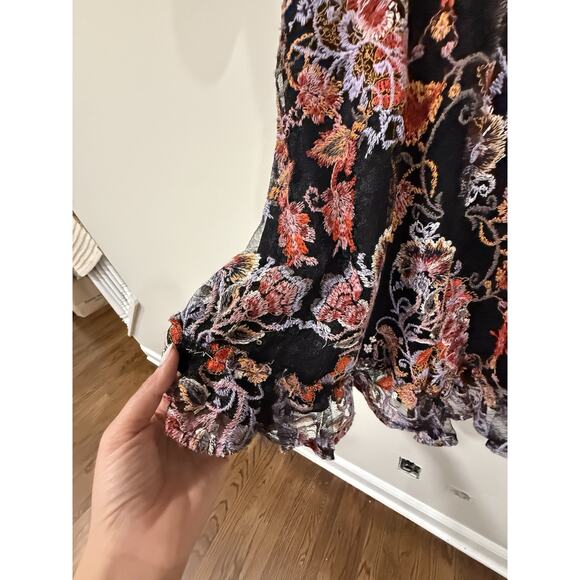 Free People Black Pink Floral Embroidered Marie Mini Romper Size Small 2321 - Picture 9 of 11